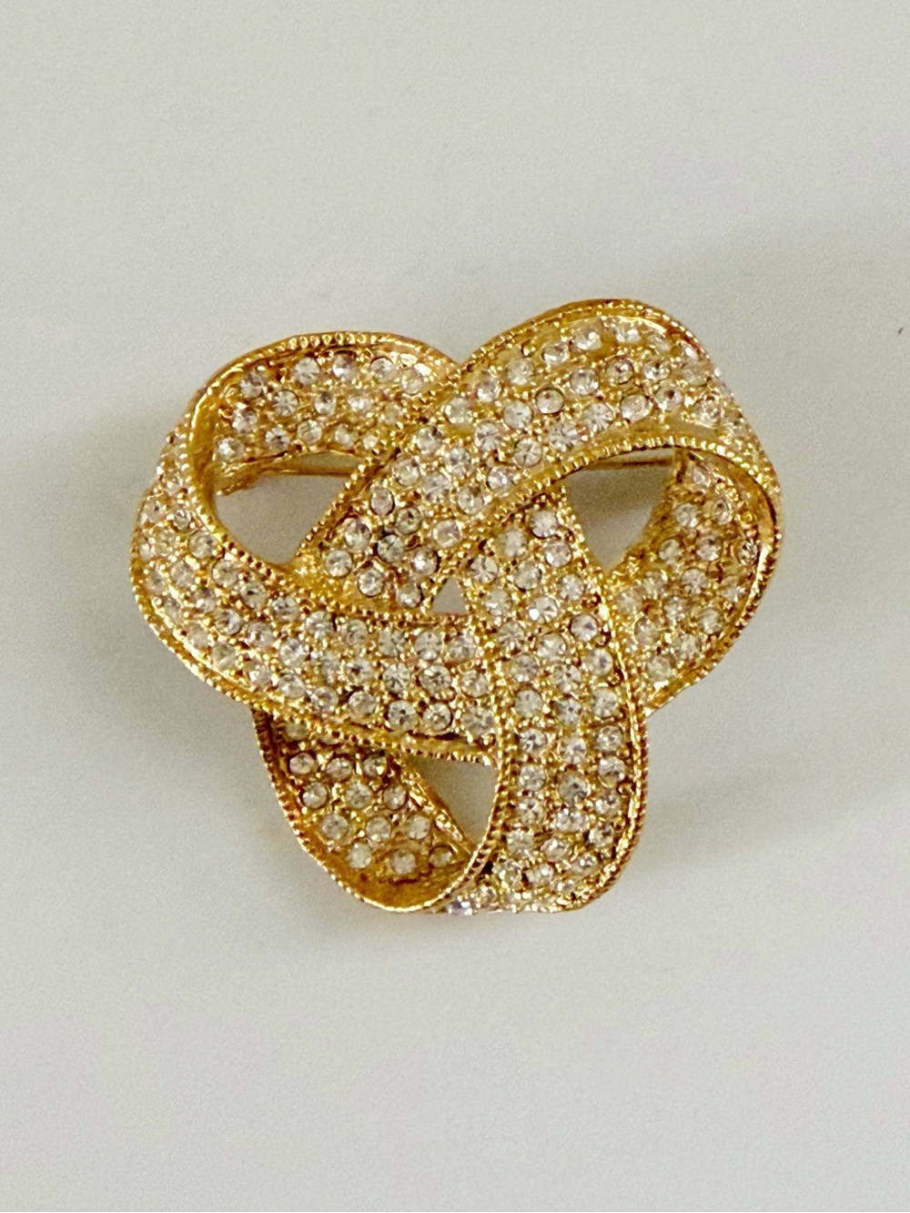 Vintage Roman Knot Gold Tone Rhinestone Statement Pin Brooch